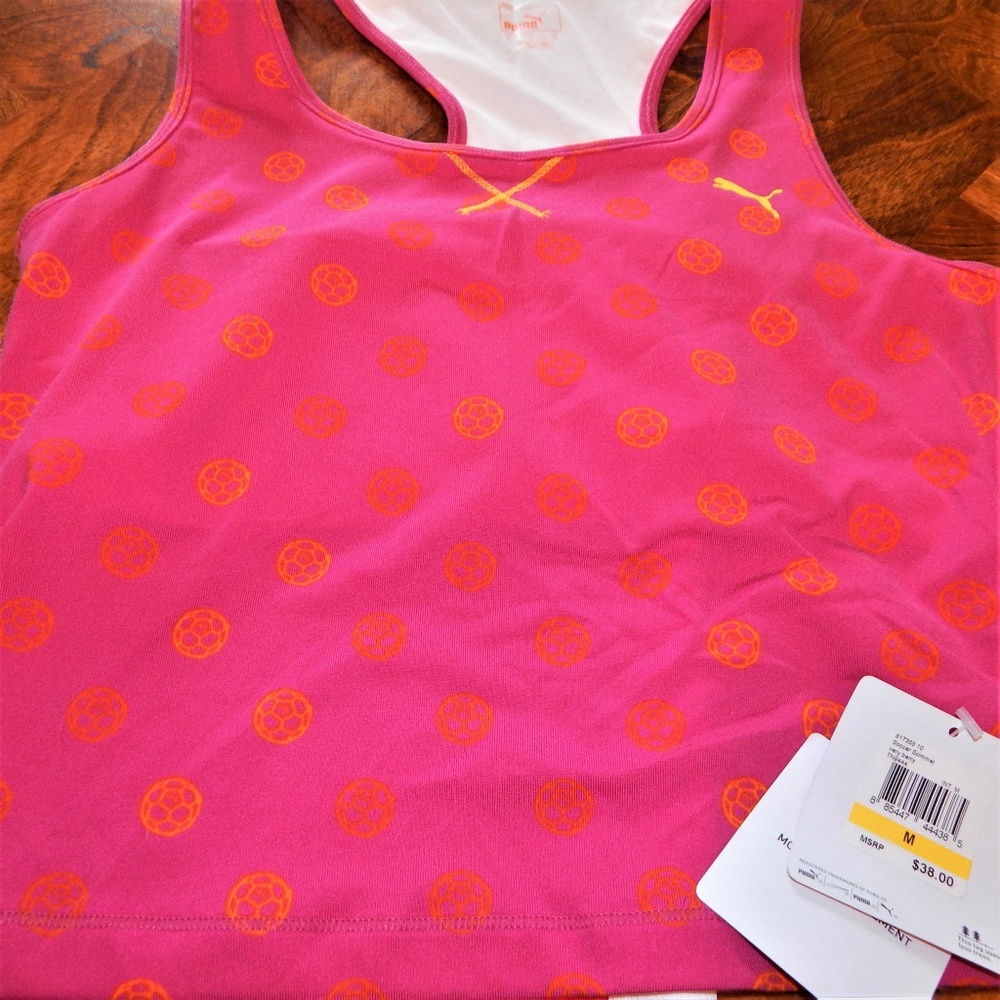 NWT Women Puma tank top exercise 3/4 Size M pink/orange